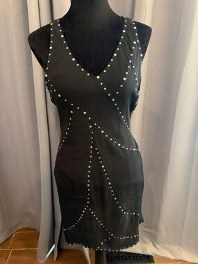 Minuet Petite Black Studded V-Neck Mini Dress